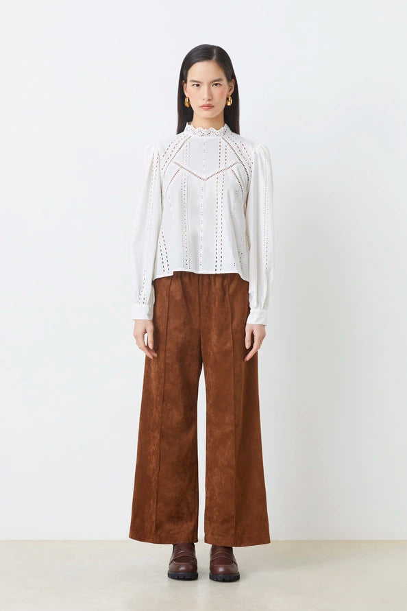 Suncoo Johan Suede Trouser Wide Leg Faux Pant