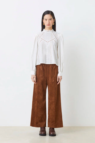 Suncoo Johan Suede Trouser Wide Leg Faux Pant