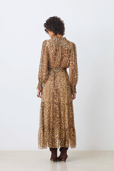 Suncoo Cosmos Long Leopard Print Belted Dress