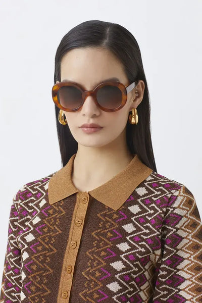 Suncoo Lurex Jacquard Patterned Polo Jumper