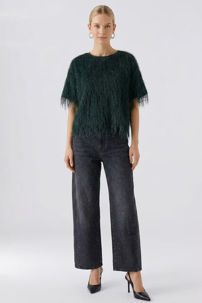Oui Fringe T-Shirt Top In Green