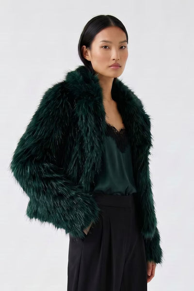 Oui Short Fur Jacket Green