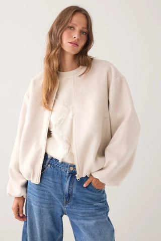 Summum Bomber Jacket In Wool Blend Beige