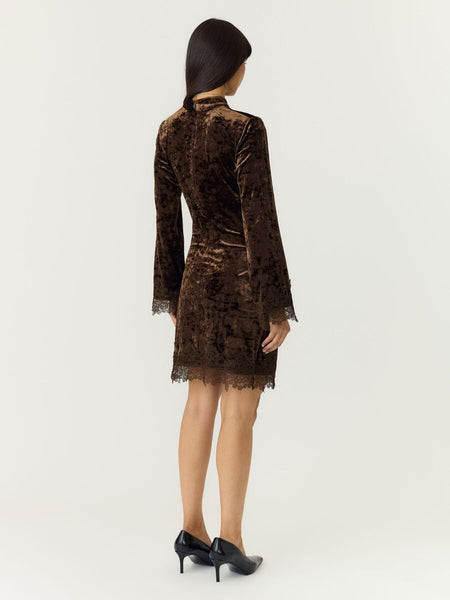 Yas Yasvellia Velvet Mini Brown Dress