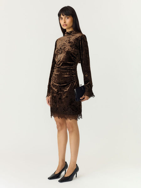 Yas Yasvellia Velvet Mini Brown Dress