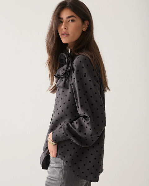 Summum Polka Dot Blouse With Flower Shoulder Detail