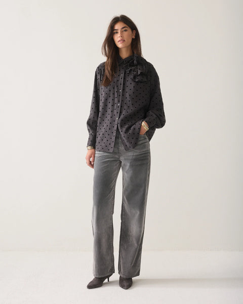 Summum Polka Dot Blouse With Flower Shoulder Detail