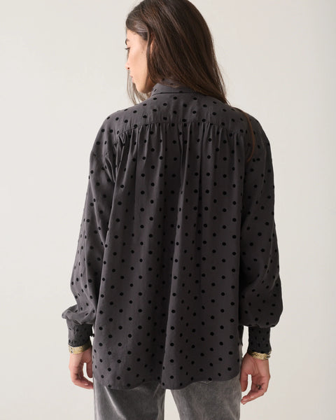 Summum Polka Dot Blouse With Flower Shoulder Detail