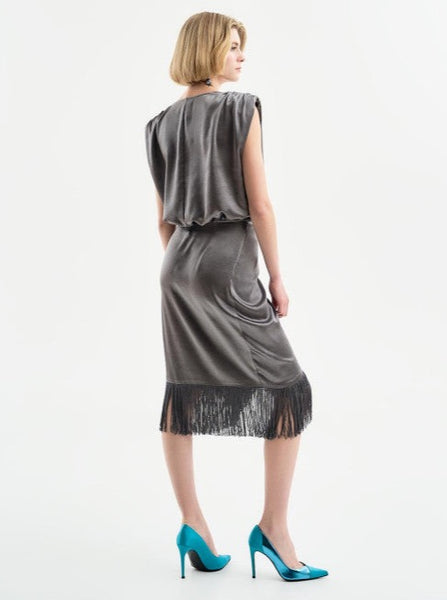 Access Wrap Skirt with Fringe Trims and Knot