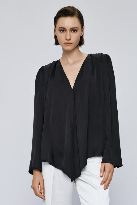 Access Satin Blouse Padded Shoulder Black