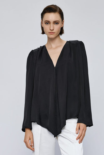 Access Satin Blouse Padded Shoulder Black