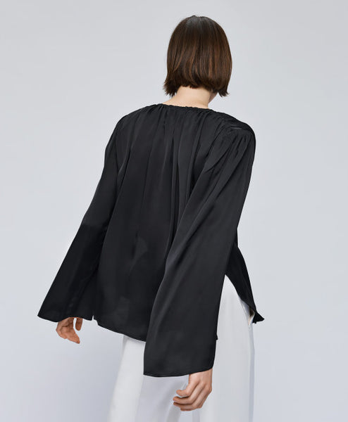 Access Satin Blouse Padded Shoulder Black