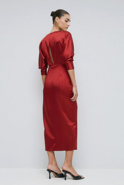 Access Satin Wrap Dress Red