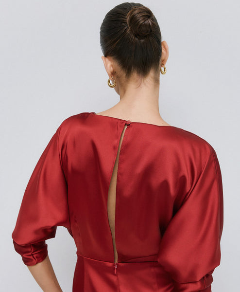 Access Satin Wrap Dress Red