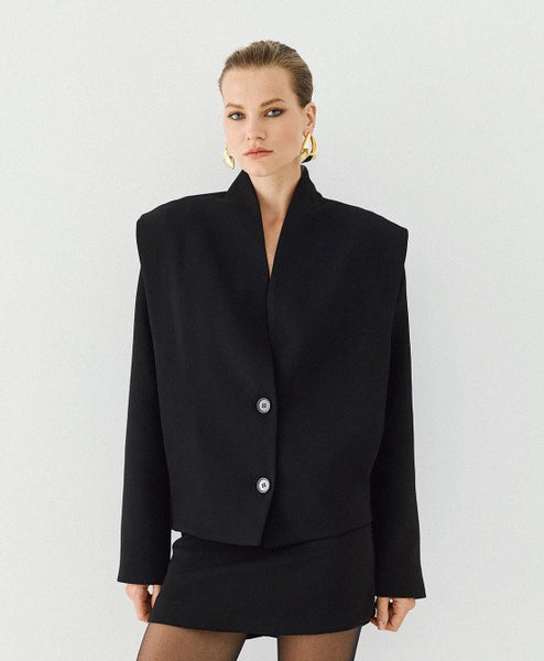 Access Crop Collarless Blazer Jacket