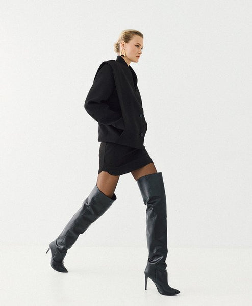 Access Crop Collarless Blazer Jacket