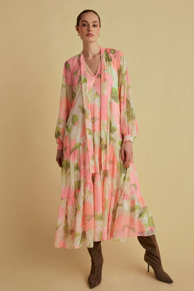 Florere Pink Tie Neck Dress