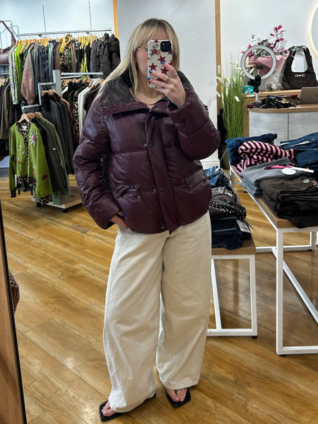 Oui Burgundy Puffer Jacket
