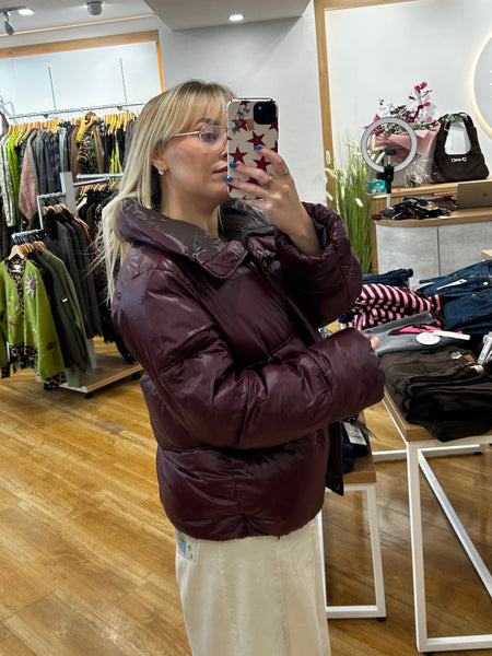 Oui Burgundy Puffer Jacket