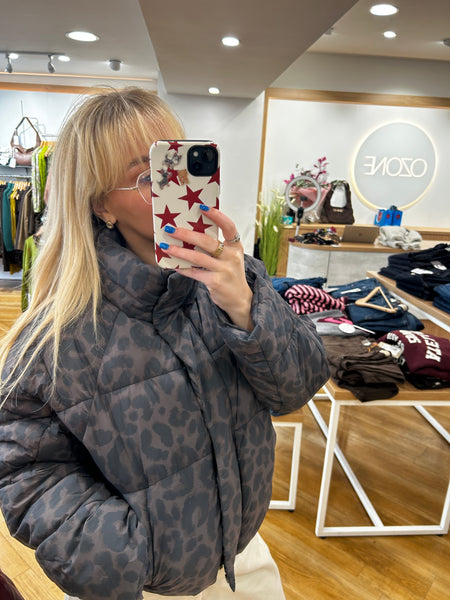 Oui Leopard Print Puffer