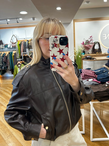 Oui Faux Leather Bomber Jacket Burgundy