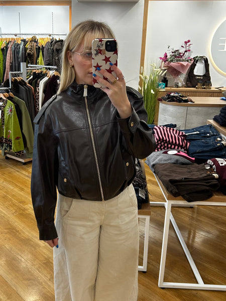 Oui Faux Leather Bomber Jacket Burgundy