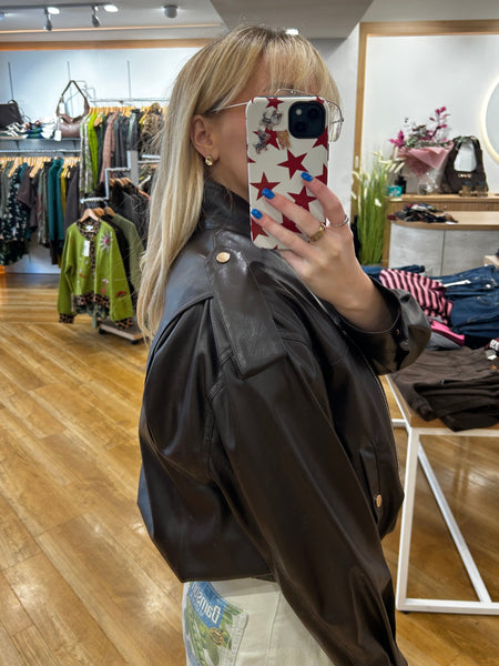 Oui Faux Leather Bomber Jacket Burgundy
