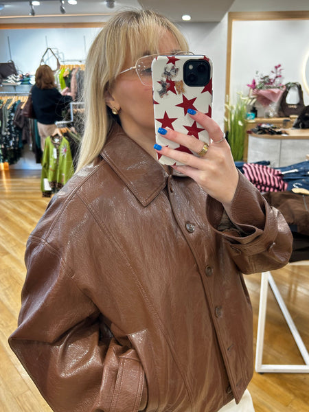 Oui Tan Faux Leather Jacket