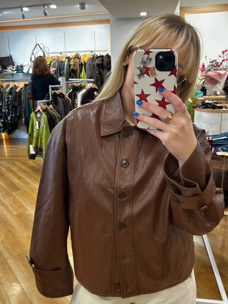 Oui Tan Faux Leather Jacket