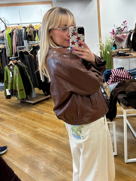 Oui Tan Faux Leather Jacket
