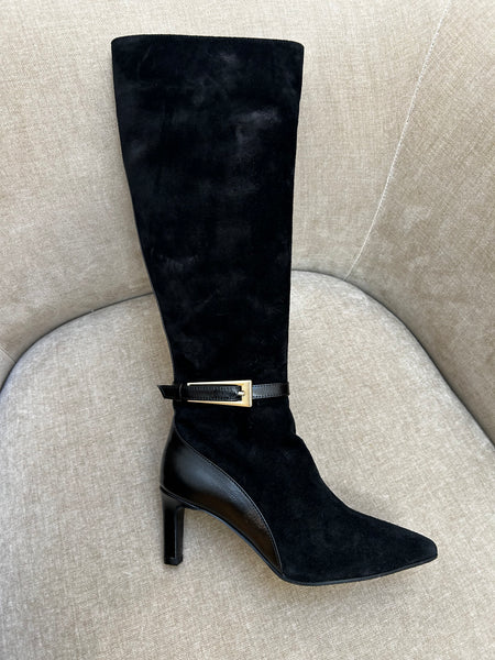 Babouche Black Knee High Suede Boot