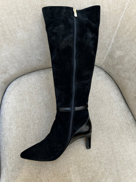 Babouche Black Knee High Suede Boot
