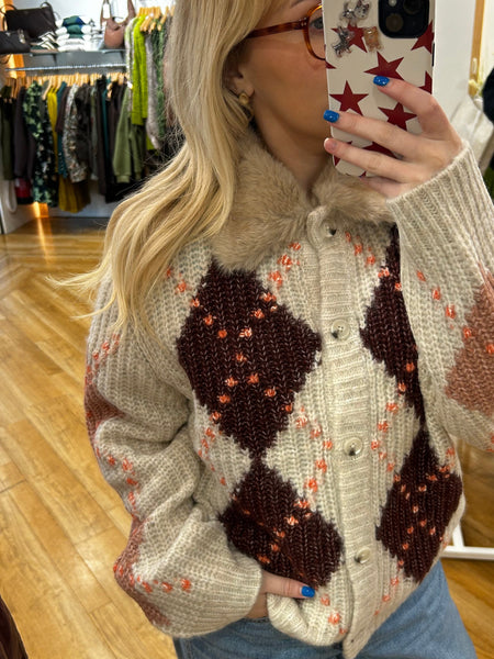 Oui Cardi Fluffy Printed