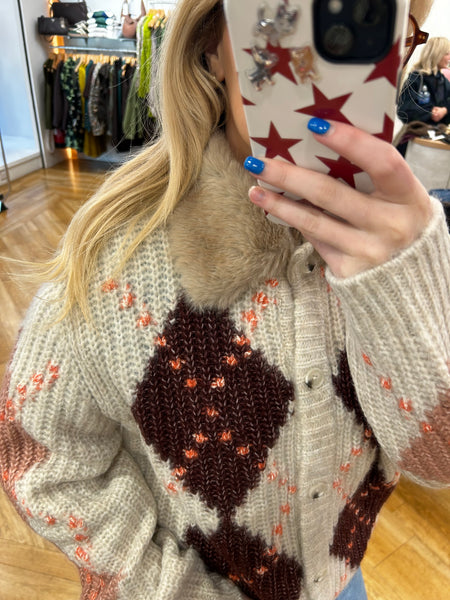 Oui Cardi Fluffy Printed