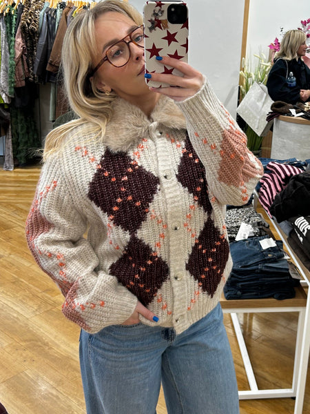 Oui Cardi Fluffy Printed