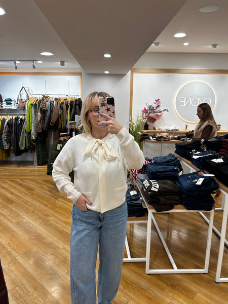 Oui Bow Cream Knitwear