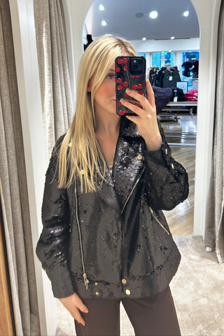 Lola Casademunt Black Sequin Biker Jacket