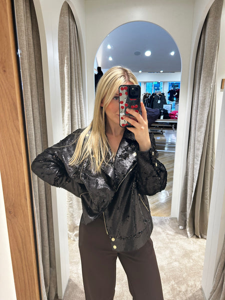 Lola Casademunt Black Sequin Biker Jacket