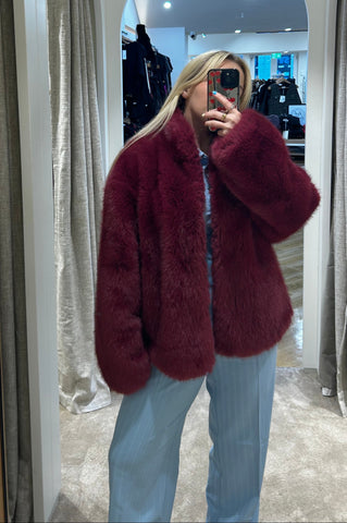 Silvian Beach Short Burgundy Faux Fur Jacket