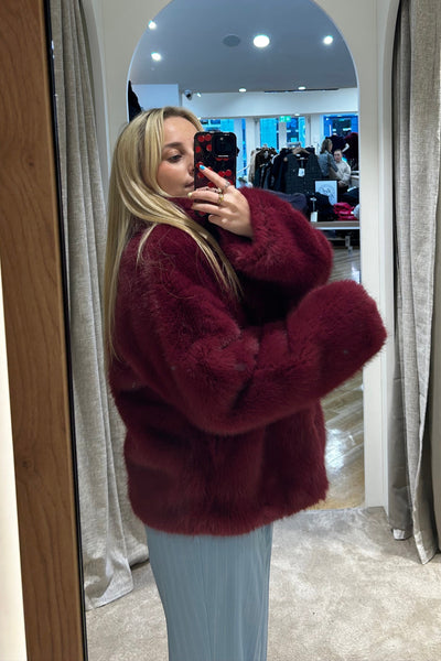 Silvian Beach Short Burgundy Faux Fur Jacket