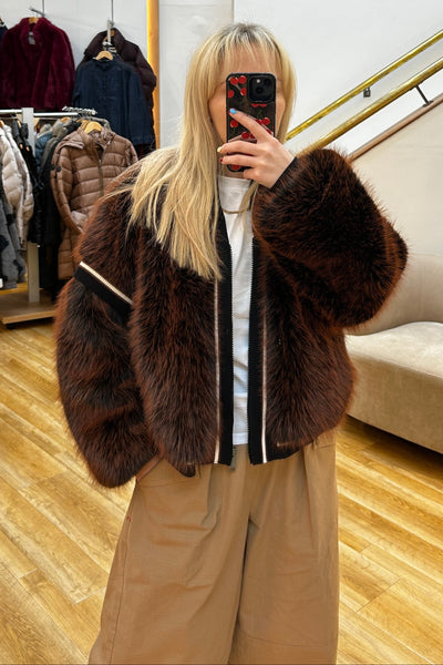 Guess Faux Fur Bomber Brown