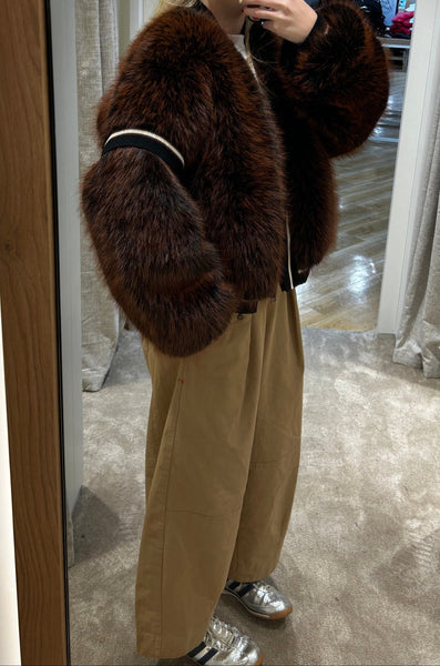 Guess Faux Fur Bomber Brown