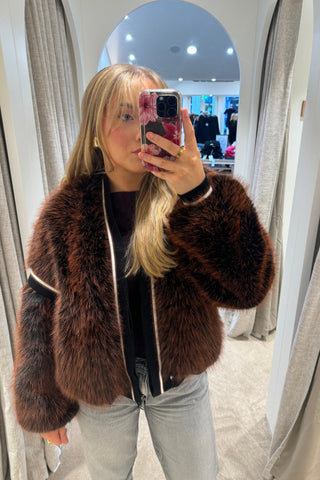 Guess Faux Fur Bomber Brown