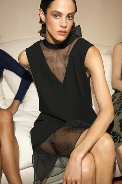 French Connection Azra Black Organza Bow Back Dress