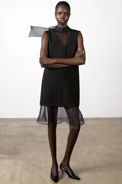 French Connection Azra Black Organza Bow Back Dress