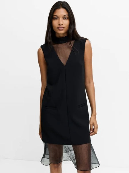 French Connection Azra Black Organza Bow Back Dress