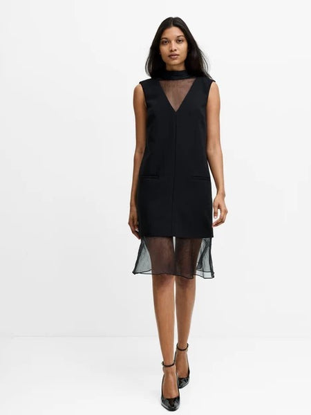 French Connection Azra Black Organza Bow Back Dress