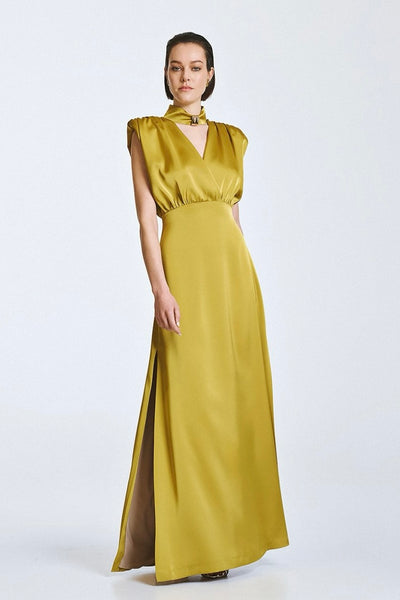 ACCESS Maxi dress with V-neck and metallic detail
