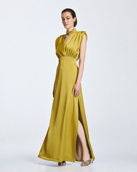 ACCESS Maxi dress with V-neck and metallic detail