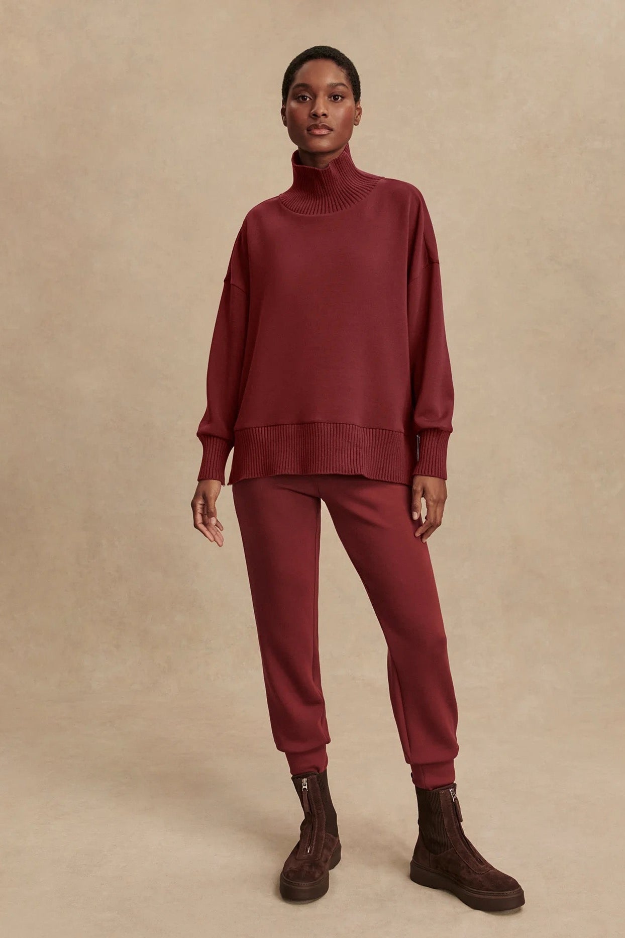 Varley Barker High Neck Sweater in Maroon
